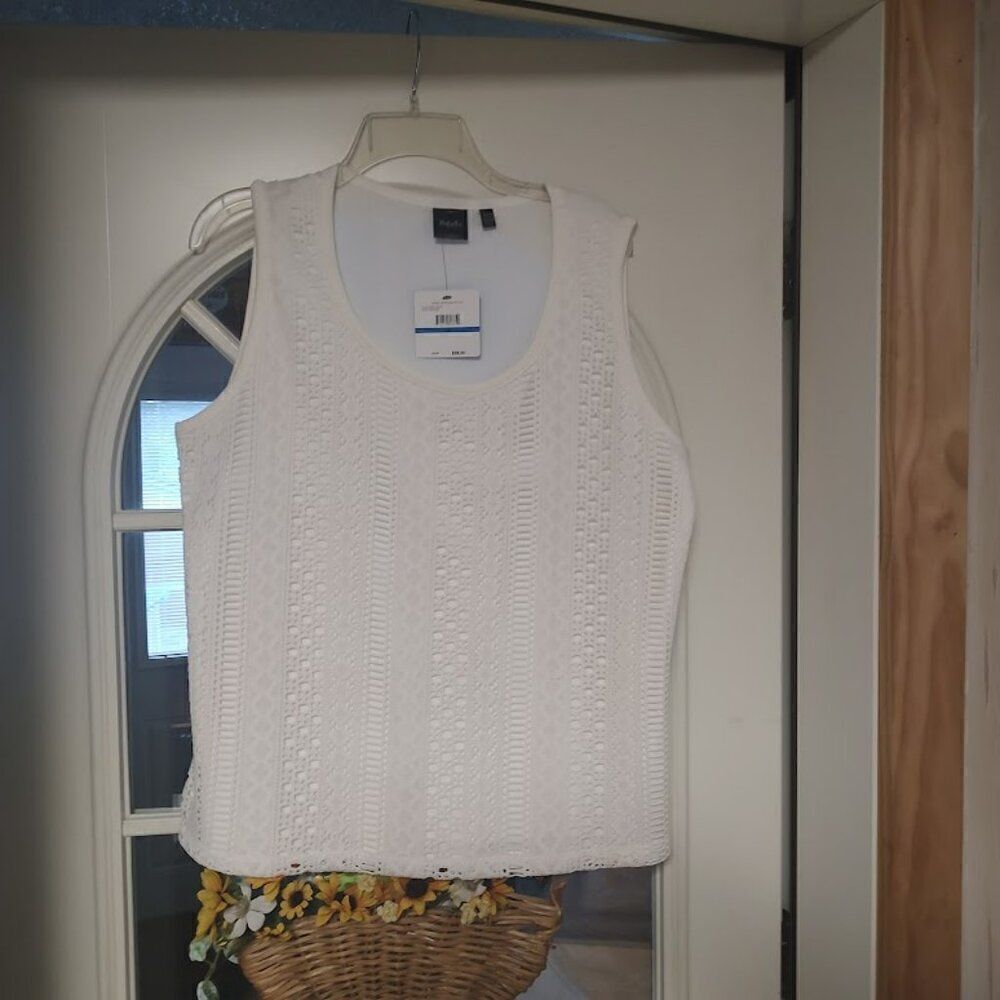 New Rafaella White Lace Overlay Tank Top Size Women's XL